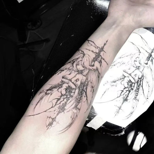 Tatouage Éphémère Ange Gothique – Épaule & Bras