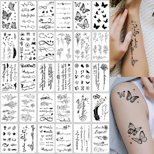 30 Tatouages Éphémères Femme - Papillon, Fleurs & Cœur