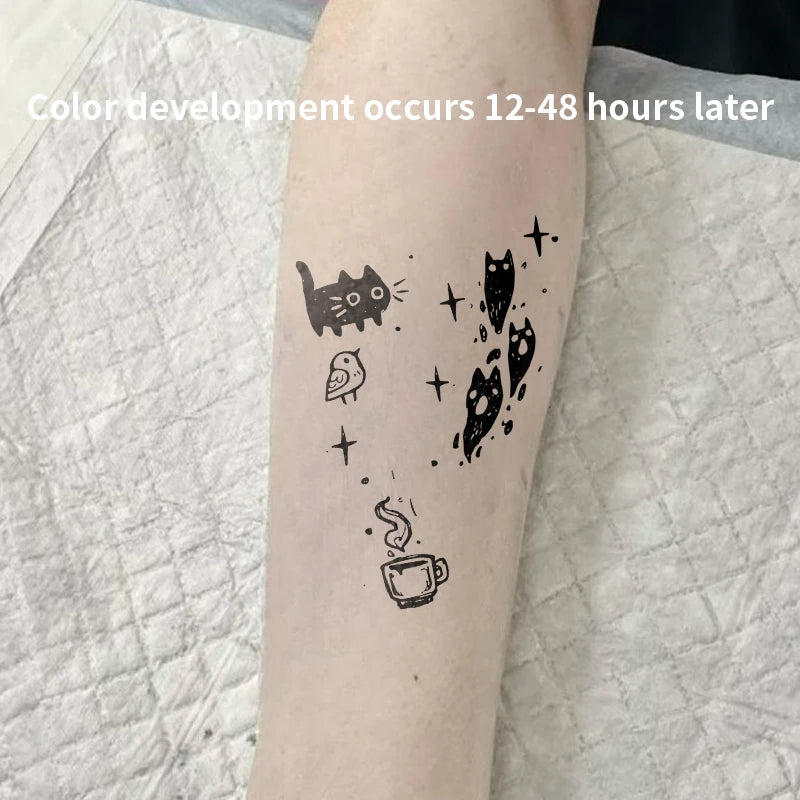 Tatouage Éphémère Chat & Dragon – Style Cute Minimaliste