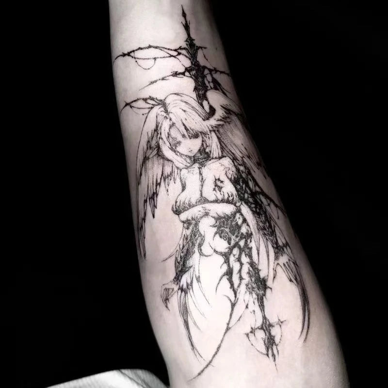 Tatouage Éphémère Ange Gothique – Épaule & Bras