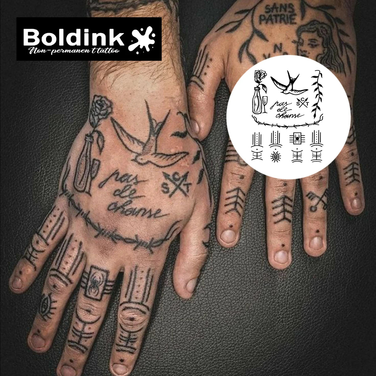 Tatouage Éphémère Hirondelle & Symboles Mystiques – Semi-Permanent 15 Jours
