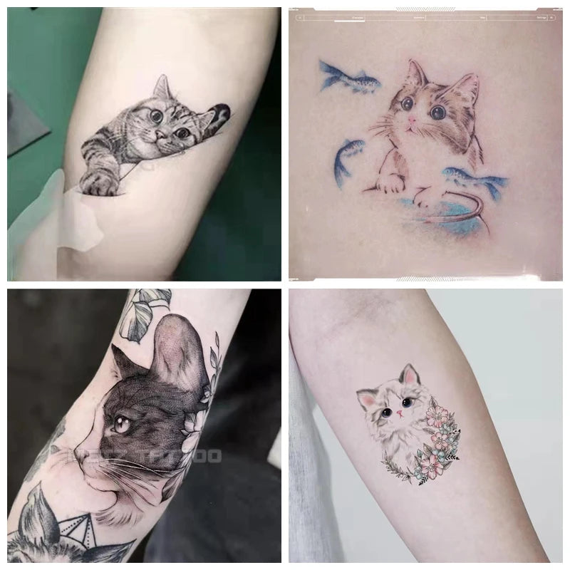 Tatouage Éphémère Chat Kawaii – Semi-Permanent Bras