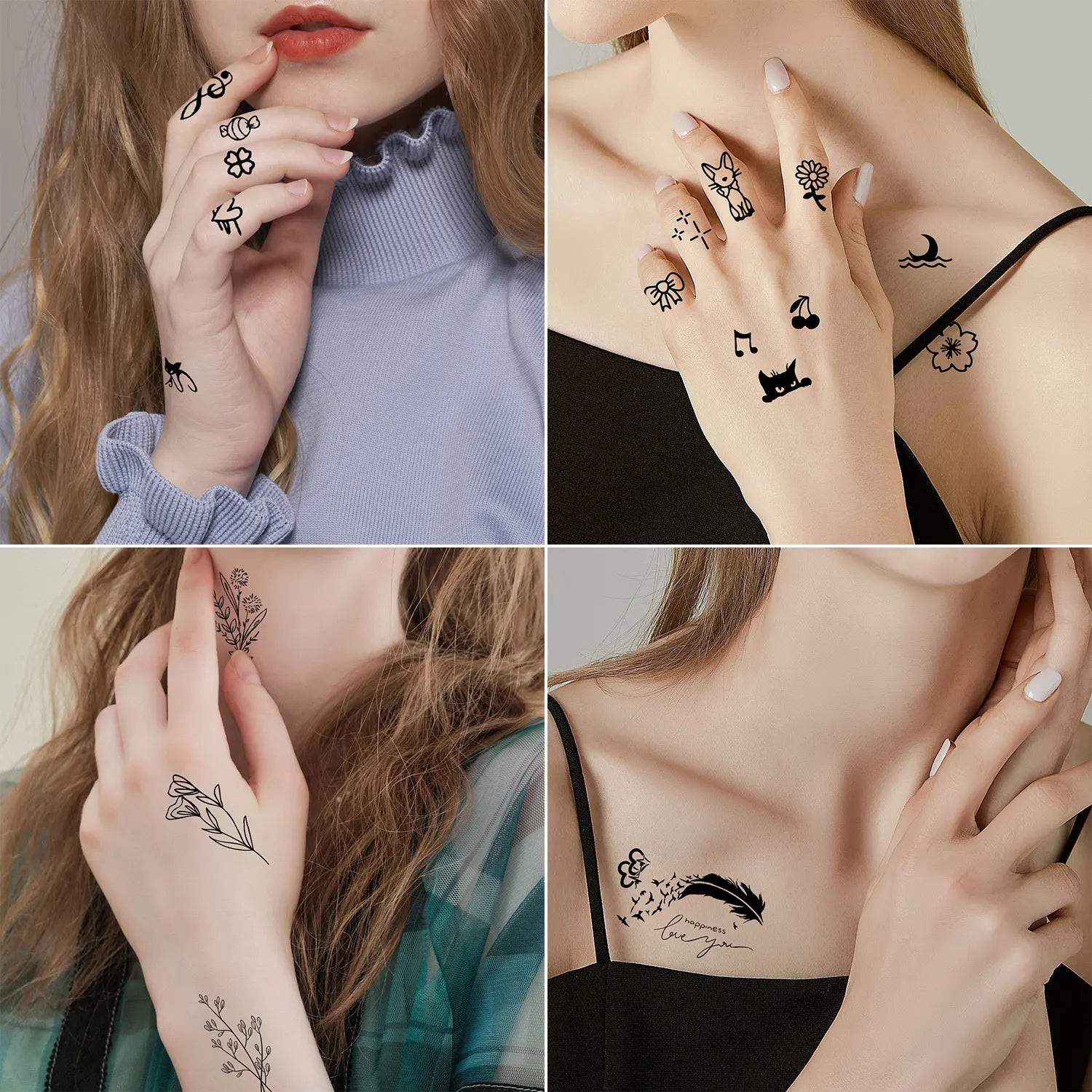30 Tatouages Éphémères Femme - Papillon, Fleurs & Cœur