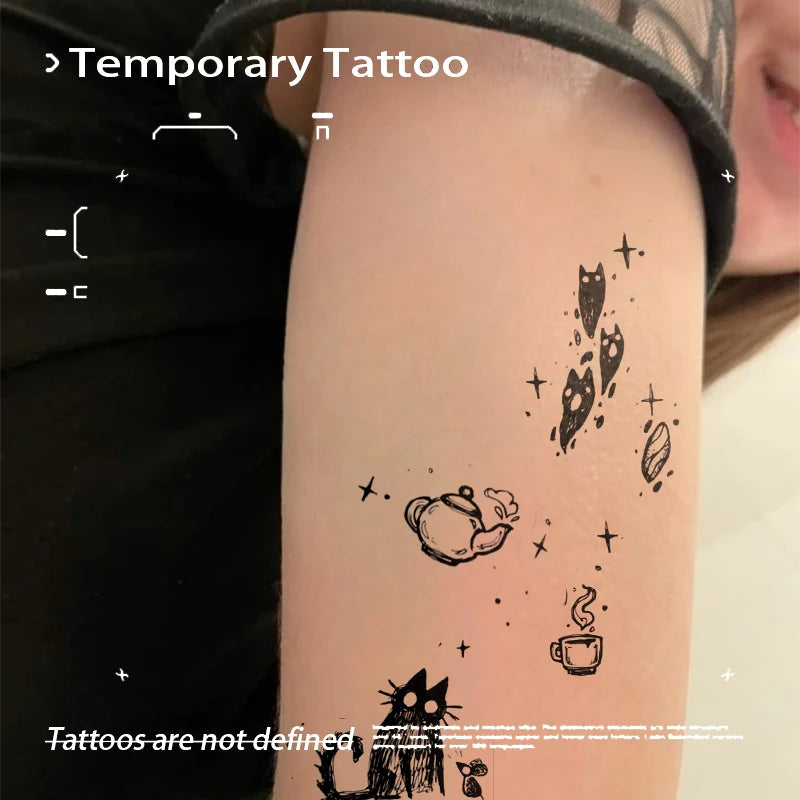 Tatouage Éphémère Chat & Dragon – Style Cute Minimaliste